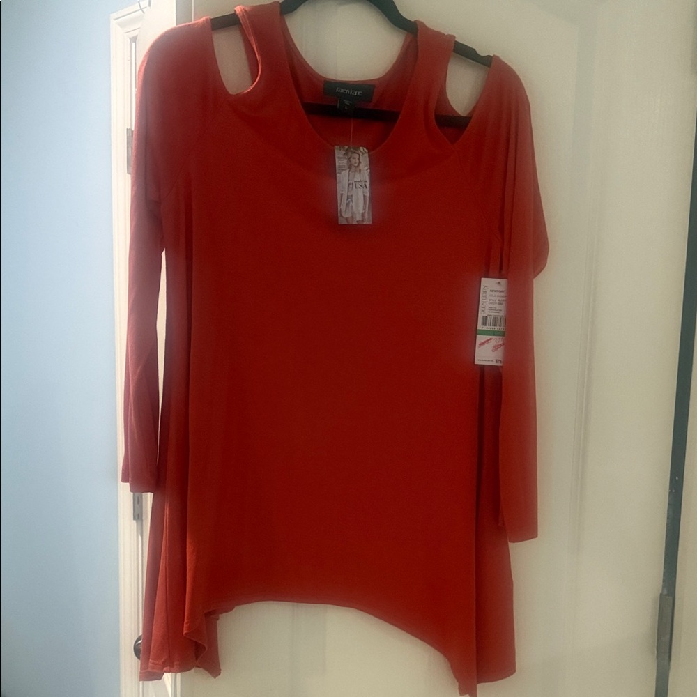 Karen Kane Vibrant Orange Cold Shoulder Tunic